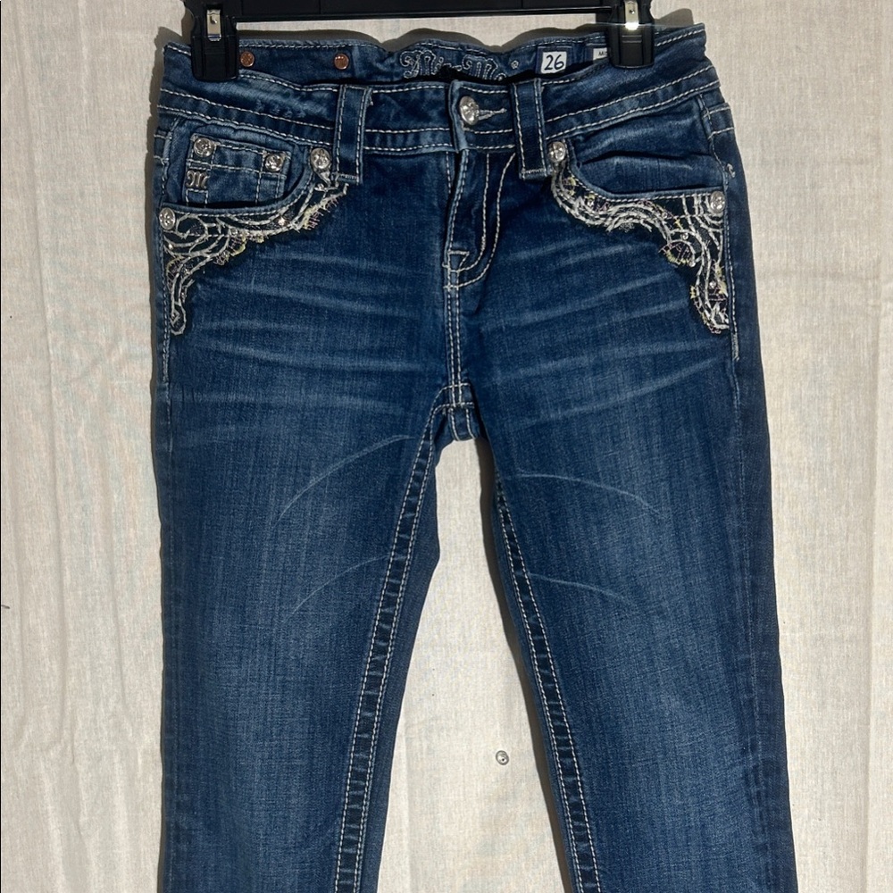 Miss Me Dark Blue Skinny Jeans with Silver Embellishments